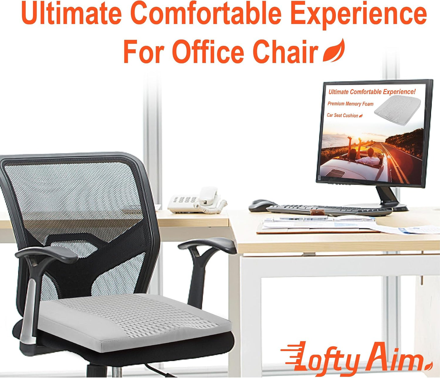 Lofty Aim Car Seat Cushion, Comfort Memory Foam Car Cushions for Driving - Sciatica & Lower Back Pain Relief, Driver Seat Pillow for Auto, Office Chair, Wheelchair - Black