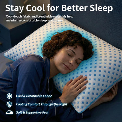King Size Pillows Set of 2 for Sleeping, Cooling Adjustable Memory Foam Pillows, Dual Fill Design Helps Maintain Shape, Breathable Washable Cover