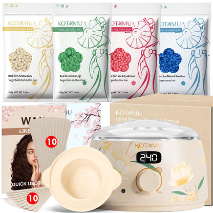 KOTAMU Waxing Kit for Women & Men, Pink Digital Wax Pot Warmer Hair Removal | Home Hard Wax Kit, Wax Machine, Face, Eyebrow, Bikini, Brazilian, Body, Sensitive Skin, 25 Accessories, Beginner-Friendly