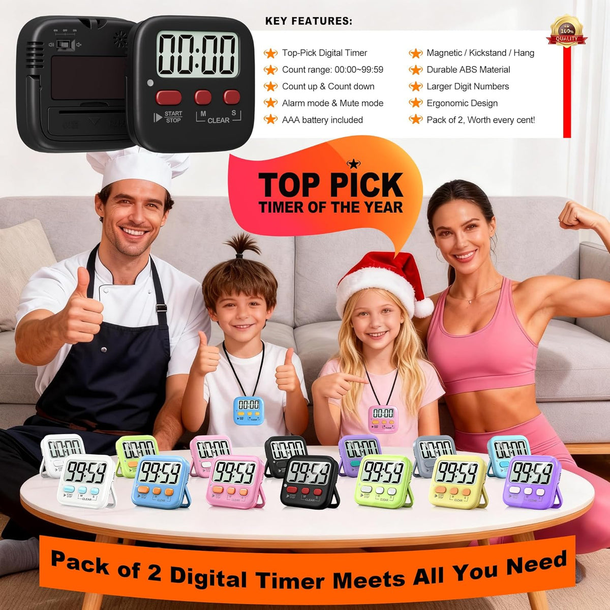 Antonki 2 Pack Digital Timer for Kids Classroom Kitchen Timers for Cooking