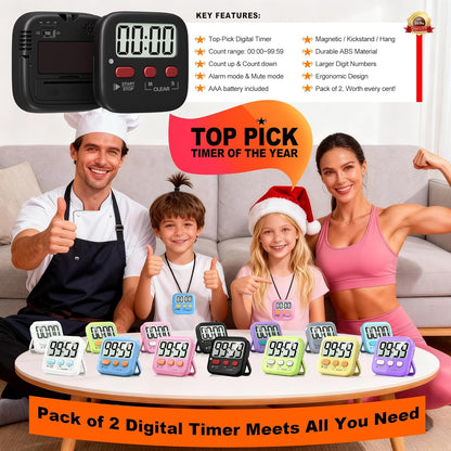 Antonki 2 Pack Digital Timer for Kids Classroom Kitchen Timers for Cooking