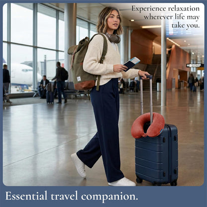 Brookstone Travel Neck Pillow - Lightweight U-Shaped Memory Foam Travel Pillow for Airplane, Car Travels & Sleeping, Blue