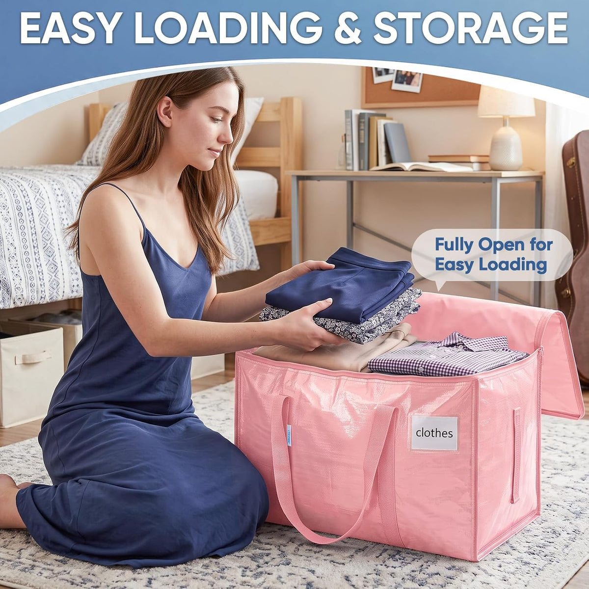 TICONN Extra Large Moving Bags Heavy Duty with Zippers & Carrying Handles, Durable Storage Bags Moving Boxes for Closet Organizers and Storage (Blue)