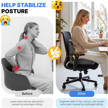 Ergonomic Seat Cushion, Office Chair Seat Cushions with L-Shaped Design, Memory Foam Orthopedic Cushion with Coccyx Hollow, Lumbar Support & Tailbone Pain Relief for Car, Truck, Gaming Chair (Black)