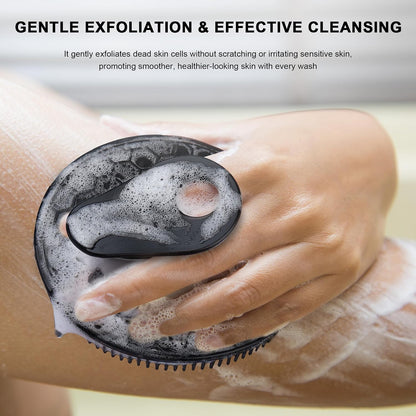 INNERNEED Food-Grade Soft Silicone Body Scrubber Shower Brush Handheld Cleansing Skin Brush, Gentle Exfoliating and Lather Well (Dark Green)