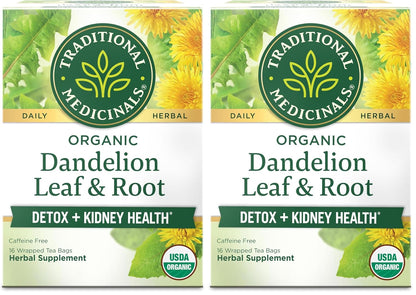 Traditional Medicinals Organic, Roasted, Dandelion Root Tea - Supports Normal Detox + Digestion - Kosher, Non-GMO, Caffeine-Free, Compostable - 16 Tea Bags, (Pack of 2)