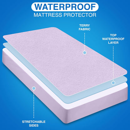 Queen Size Mattress Protector Waterproof, Premium 200 GSM Terry Mattress Cover, Soft & Breathable Bed Cover, Fitted Sheet Style Stretchable Deep Pockets 17" by Utopia Bedding (White)