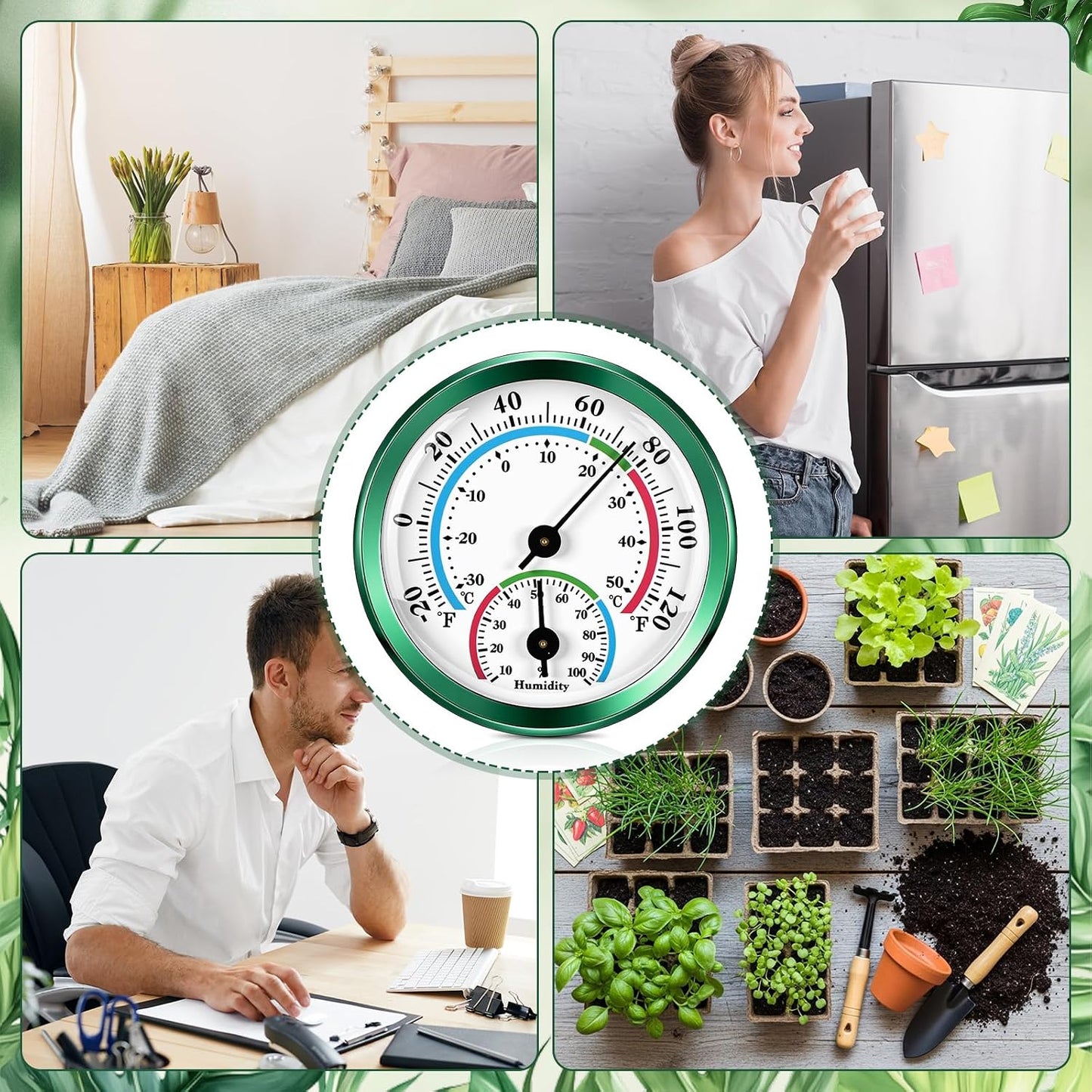 Weewooday 3 Pcs Indoor Outdoor Thermometer 2 in 1 Mini Home Temperature Humidity Hygrometer Monitor Gauge for Home Offices Wall(Silver,2.2 Inch)