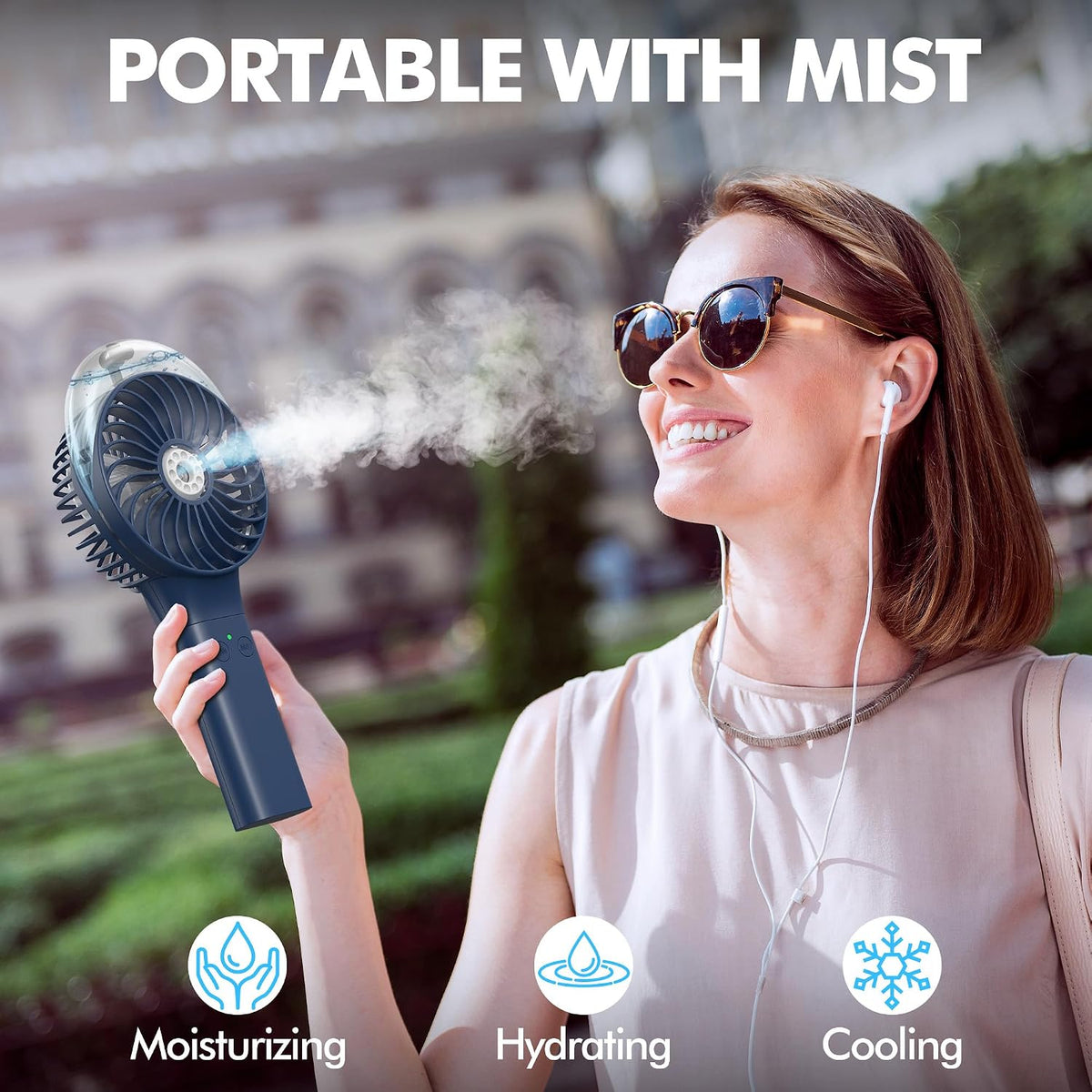 MORECORE Portable Misting Fan, 180° Foldable Handheld Personal Fan