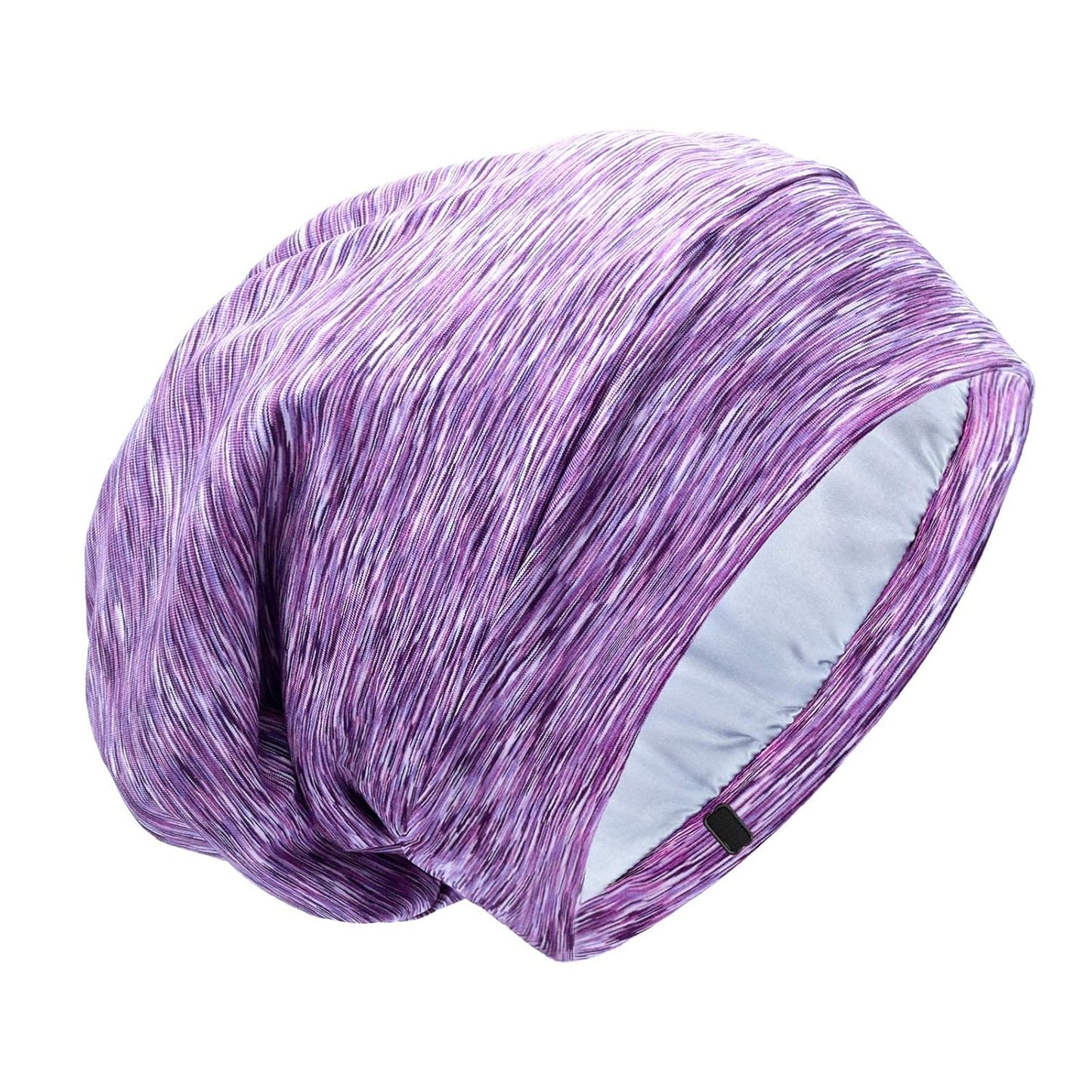 Silk Satin Lined Bonnet Sleep Cap - Adjustable Stay on All Night Hair Wrap Cover Slouchy Beanie for Curly Protection Women and Men Solid Black