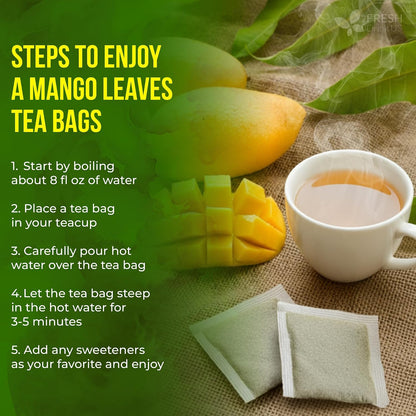 FreshDrinkUS, Premium 40 Mango Leaf Tea Bags, 100% Natural& Pure from Mango Leaves. Herbal Tea. No Sugar, No Caffeine, No Gluten, Vegan.