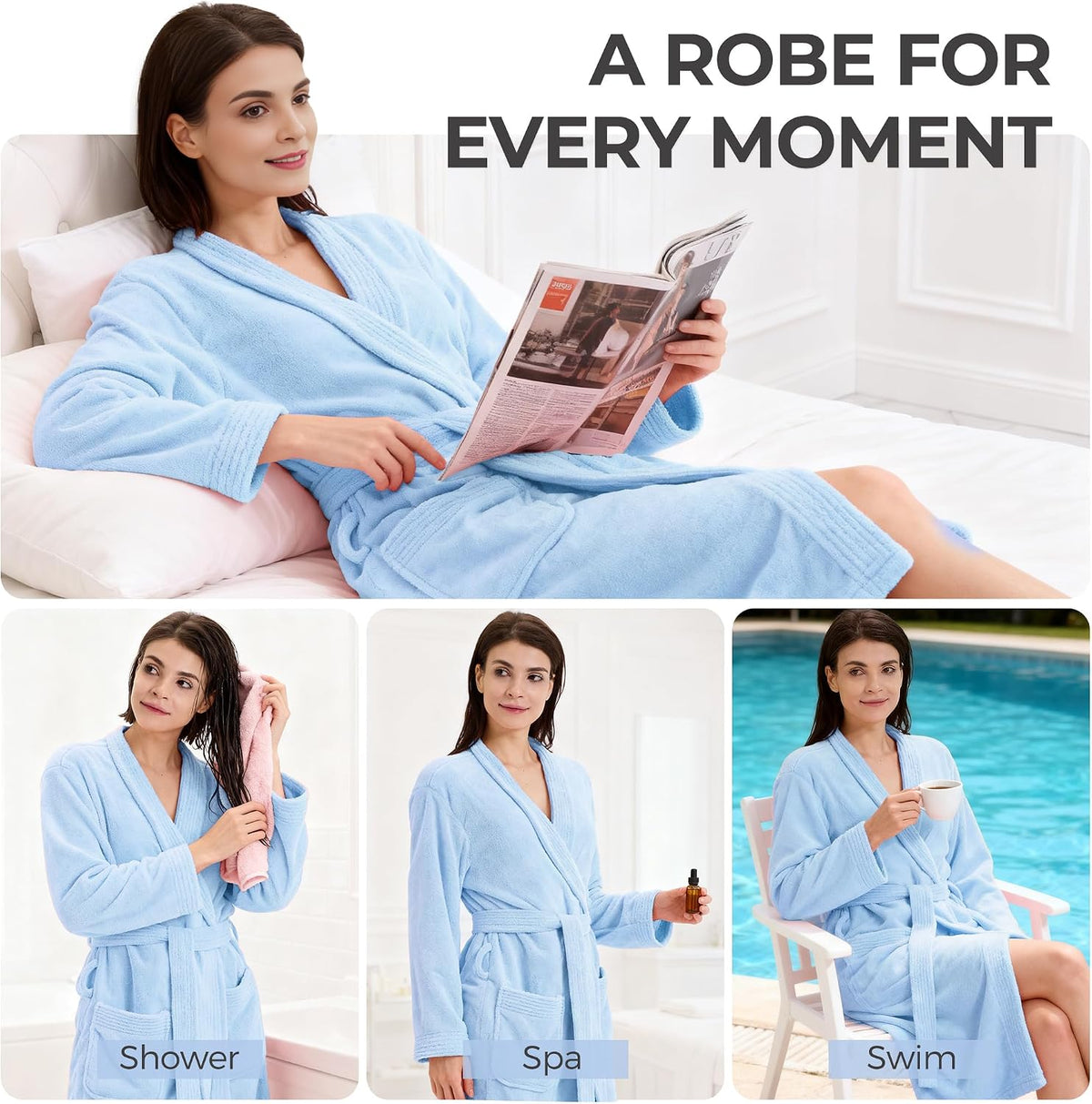 PJGGZ Towel Robe for Women – Soft Absorbent Kimono Bathrobe, Quick-Dry Spa Shower & Hotel Use