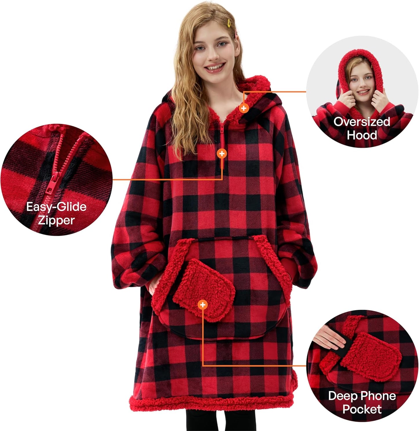 Giggling Getup Wearable Blanket Hoodie for Adults Gifts for Teen Girls Sister Women Sherpa Fleece Printed Hooded Blanket Sweatshirt Warm Cozy with Pocket & Sleeves Beige Cat