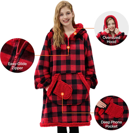 Giggling Getup Wearable Blanket Hoodie for Adults Gifts for Teen Girls Sister Women Sherpa Fleece Printed Hooded Blanket Sweatshirt Warm Cozy with Pocket & Sleeves Beige Cat