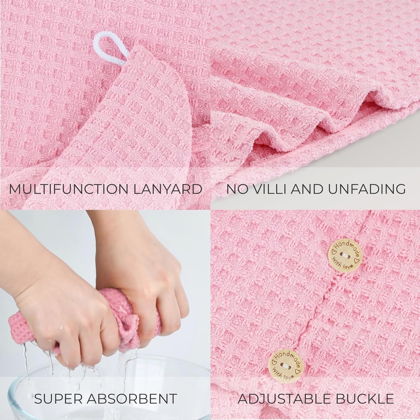 MaopaoBeauty Hair Towel Wrap for Women Long&Thick Hairs Head Wrap 1Pack Super Absorbent Hair Drying White Waffle Bath Towels for Curly Quick Dry Hair Drying Towels with Button