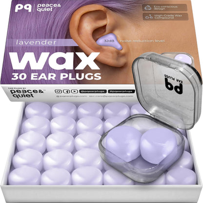 Peace&Quiet PQ Wax Ear Plugs for Sleeping - 30 Silicone Wax Earplugs for Sleeping and Swimming, Gel Ear Plugs for Noise Cancelling, Sound Blocking Level of 32 Db (30 Pillows), Color: White