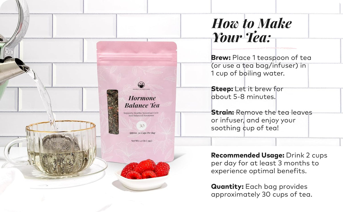 Remedy & Restore Herbal Tea for Hormone Balance - Natural Menstrual Cycle Support, Spearmint Flavor, Loose Leaves