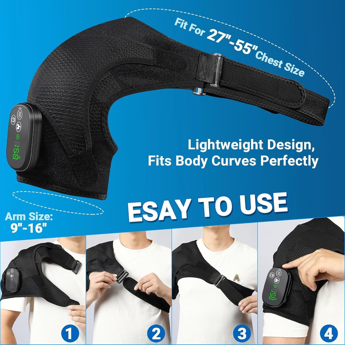 Cordless Shoulder Heating Pad with Massager, FSA Eligible Items List, Heated Shoulder Wrap with 6 Heat & 6 Timer Modes, 3 Vibration, Deep Tissue Pain Relief, Rotator Cuff, HSA Approved Products