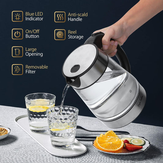 Taylor Swoden 1.7L Electric Tea Kettle, Glass Hot Water Boiler for Tea
