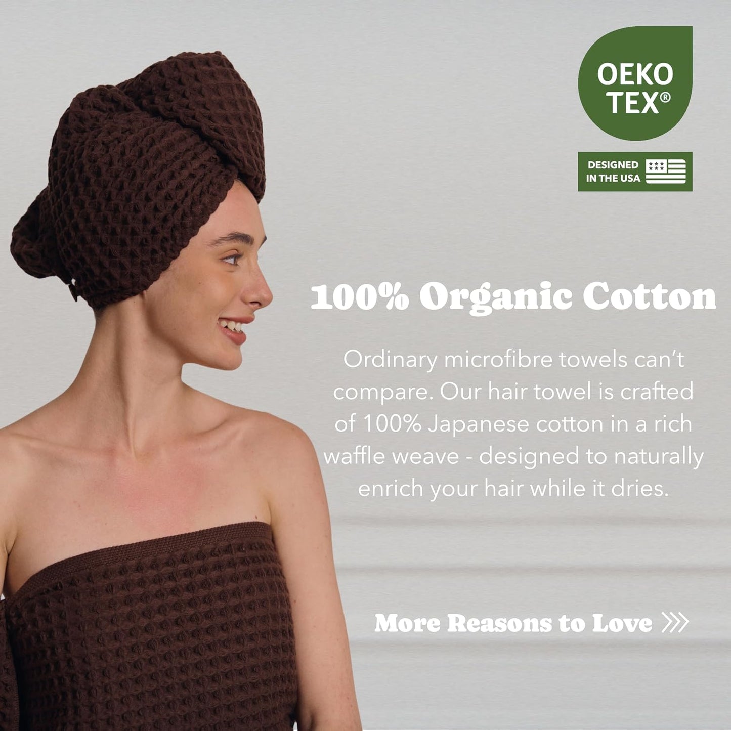 Luxury Organic Japanese Cotton Hair Drying Waffle Towel Wrap for Women | Absorbent, Quick-Dry Head Turban for Shower, Sauna, Spa | Extra Large for Long, Curly, Straight Hair With Button (White, 1 Pc)