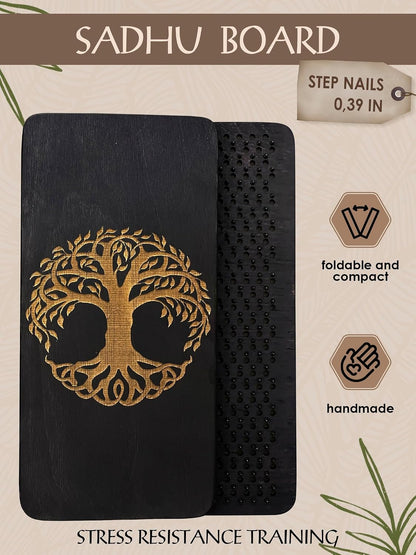Sadhu board, Wooden Yoga Board for Acupressure and Meditation with Nails for Deep Tissue Massage, Acupuncture Massage, Nails Distance 0.39 In (10 mm)