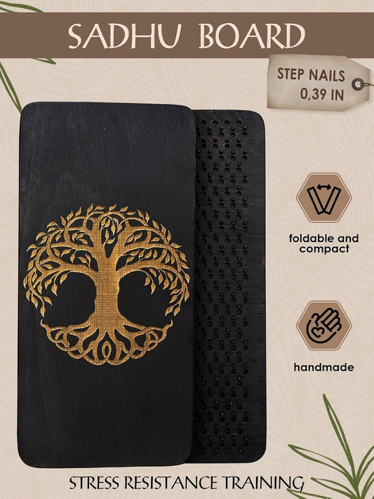 Sadhu board, Wooden Yoga Board for Acupressure and Meditation with Nails for Deep Tissue Massage, Acupuncture Massage, Nails Distance 0.39 In (10 mm)
