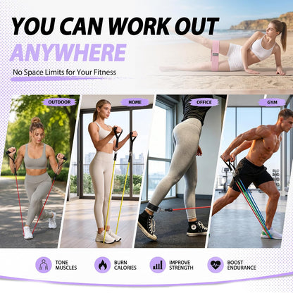 WHATAFIT Resistance Bands, Exercise Bands, Workout Bands with Handles, Door Anchor and Ankle Straps, 5 Resistance Levels Fitness Bands for Strength Training, Physical Therapy, and Home Gym Equipment