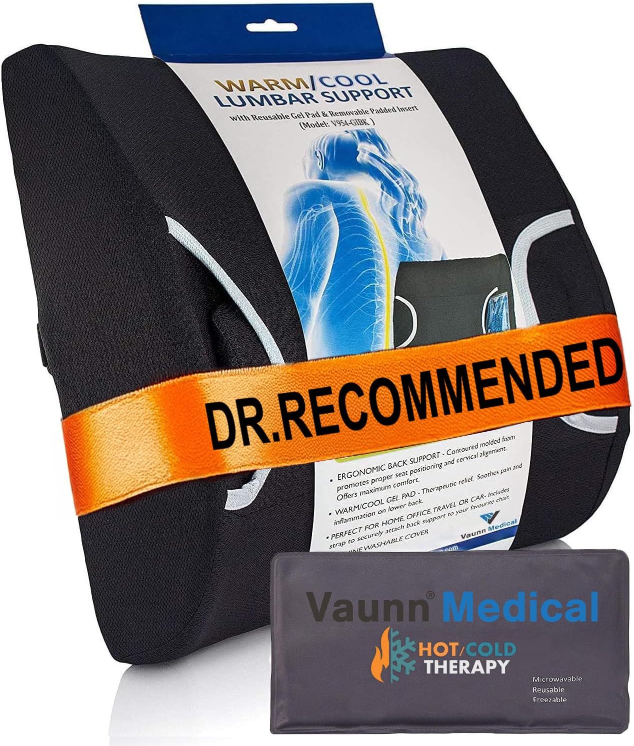 Vaunn Medical Seat Cushion, Lumbar Back Support Pillow for Office Chair with Removable Firm Insert