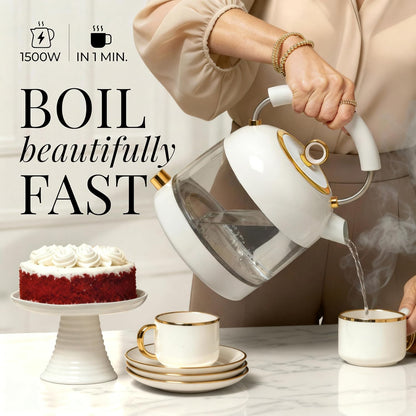 Stainless Steel Electric Kettle with Temperature Control - BPA and Plastic Free Electric Kettle with Keep Warm Function, Borosilicate Glass - Fast 1500W Hot Water Boiler, Auto Shut-Off