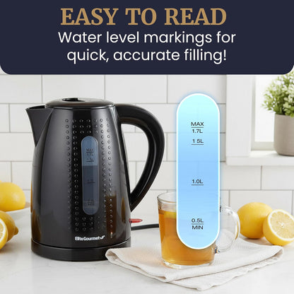 Elite Gourmet EKT5051 1.7L Electric Water Kettle, BPA-Free Fast Boil, Black