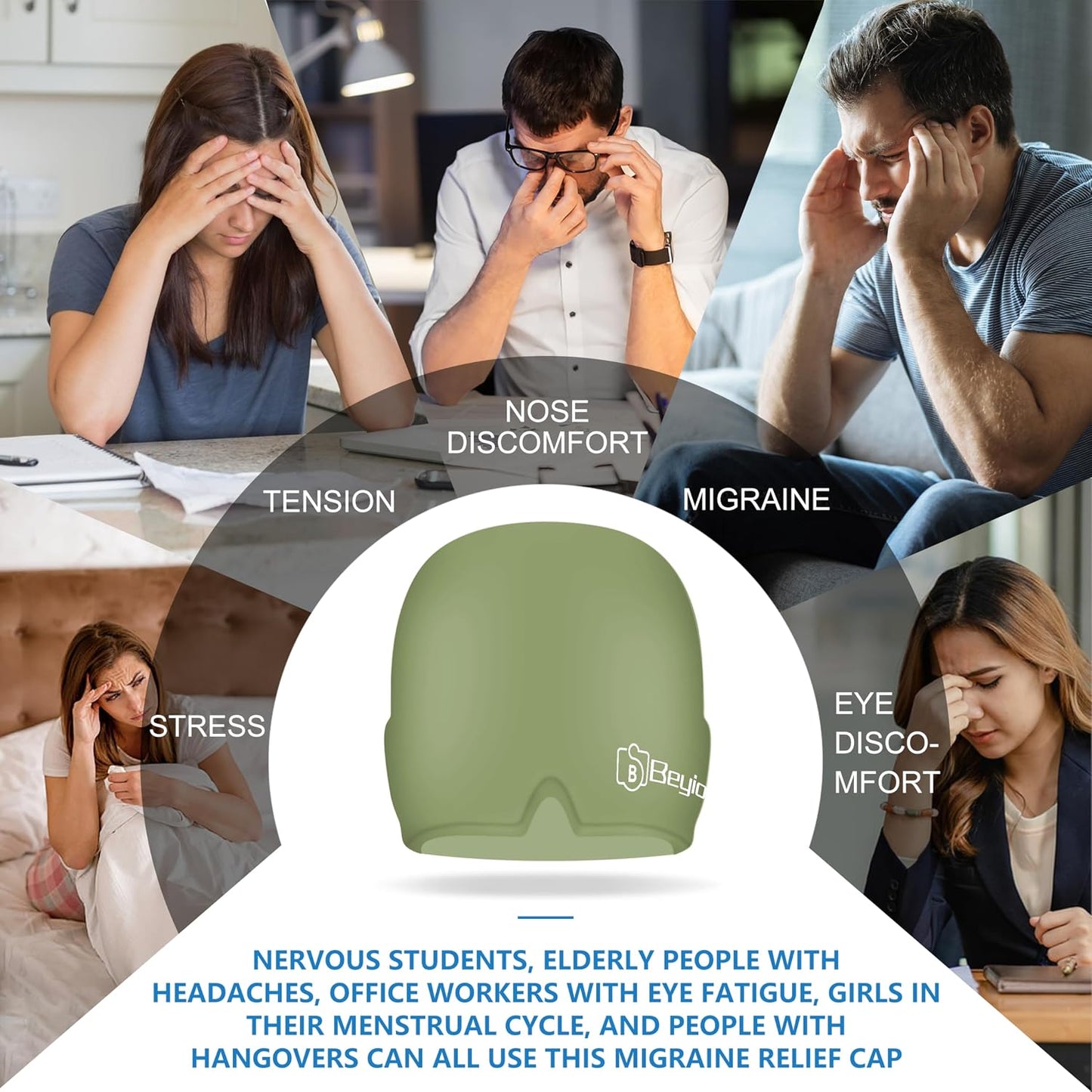 Migraine Relief Cap, All Around Gel Covered Reusable Headache Relief Cap, Black Migraine Cap for Headache Relief, Puffy Eyes