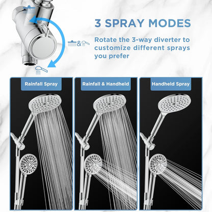 MakeFit Dual Filtered Rain Shower Head Combo, High Pressure Handheld Shower Head with Adjustable Bar - Rainfall Shower Head And Showerhead with Filter for Hard Water - Removes Chlorine