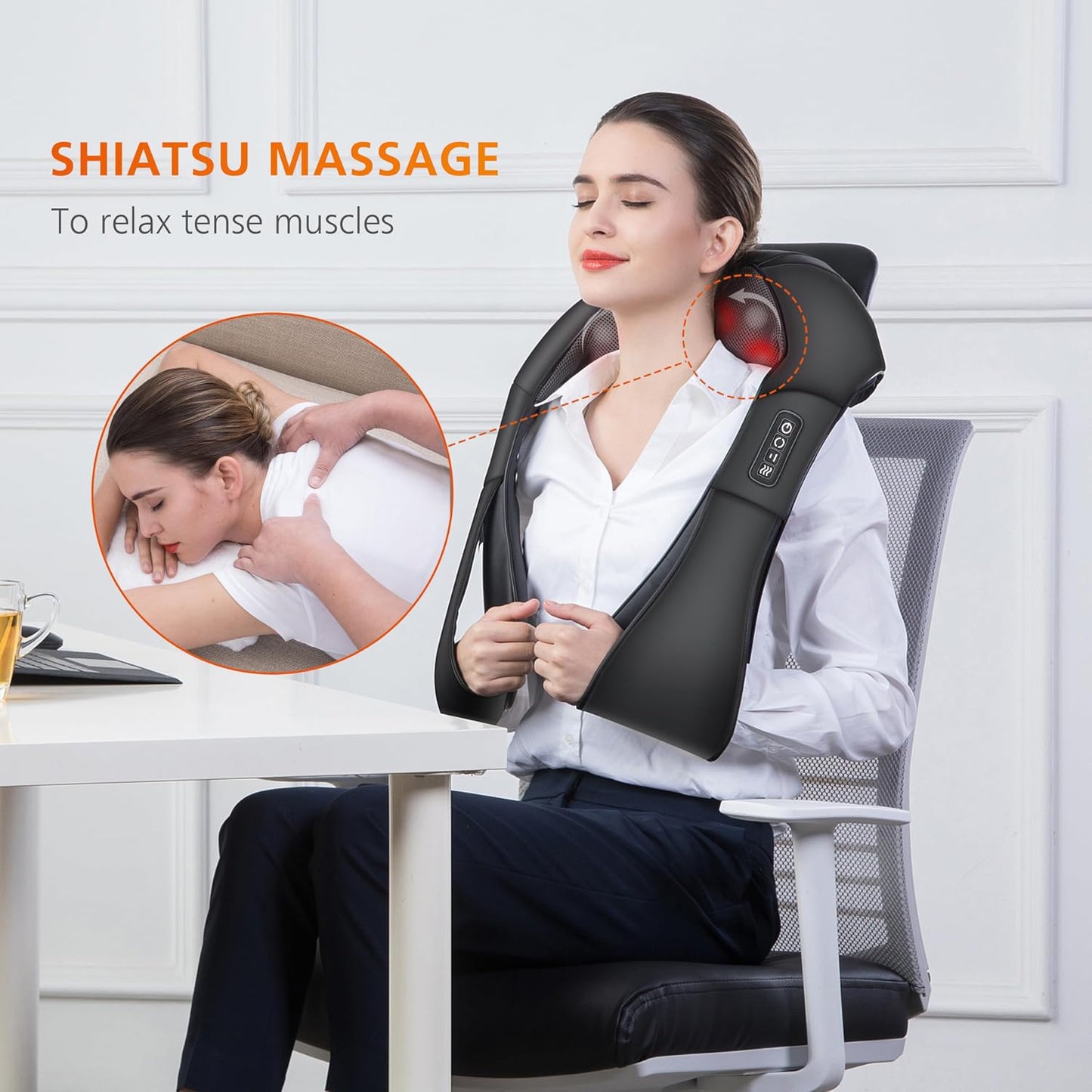 Snailax Cordless Massager - Shiatsu Neck and Shoulder Massager with Heat, FSA Eligible, Portable, Lumbar, Back Electric Massage Pillow, Gift for Woman, Mom, Dad