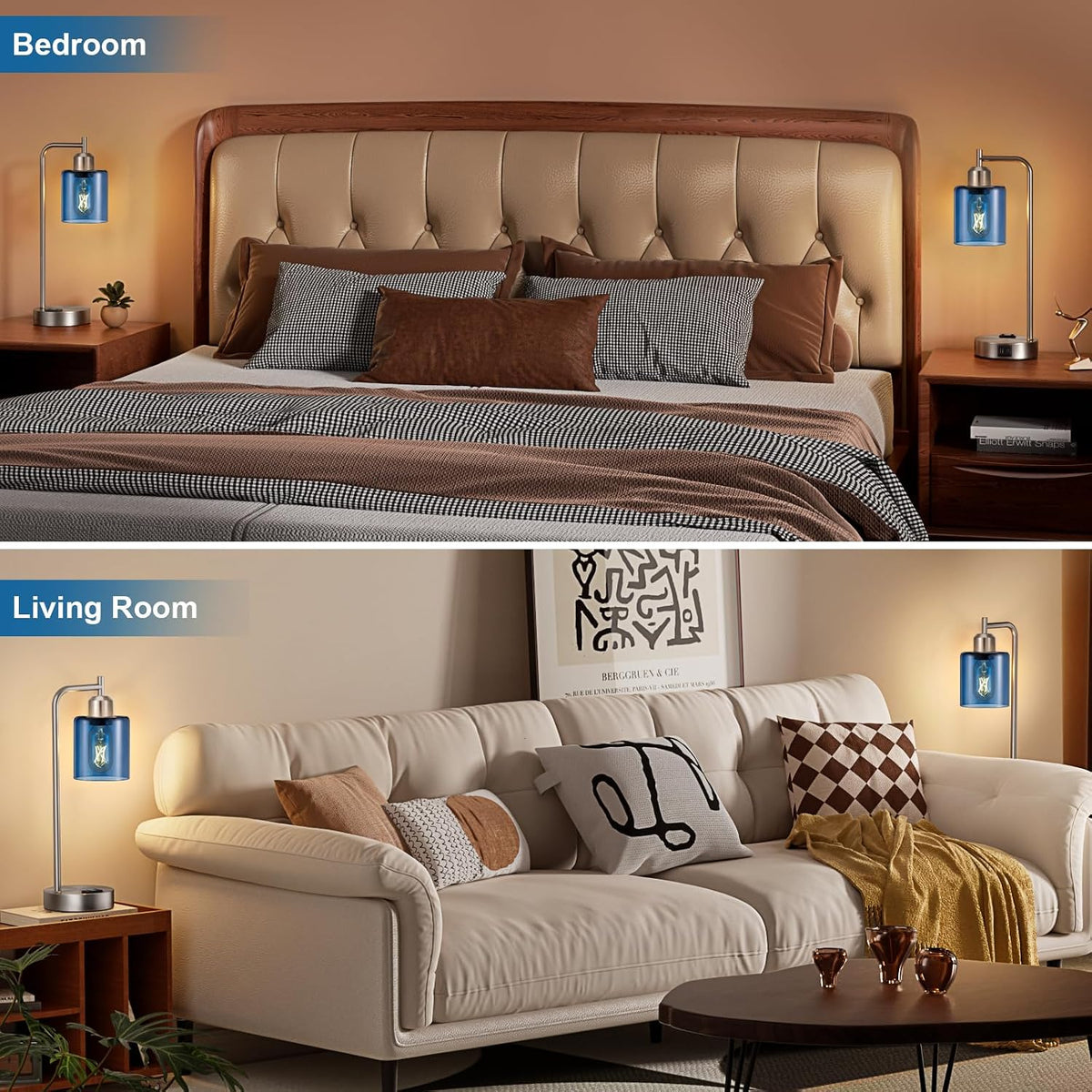 Industrial Touch Lamps for Nightstand Set of 2, 3-Way Dimmable Bedside Lamp