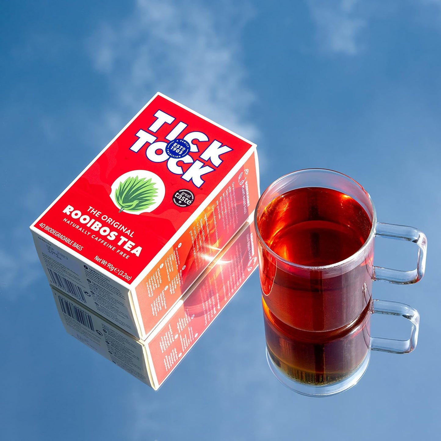 TICK TOCK TEAS Organic Rooibos Tea Bags - Naturally Caffeine Free Red Bush Herbal Tea from South Africa | Smooth & Rich Flavor, Low Tannin, Enjoy Hot or Iced with Milk, Lemon, or Honey - 80 Count