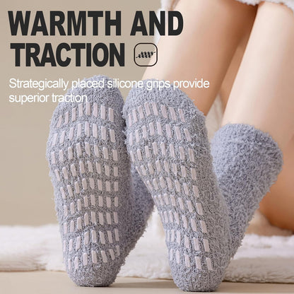 5 Pairs Fuzzy Socks with Grips for Women, Non Slip Cozy Fluffy Soft Socks, Winter Sleep Slipper Hospital