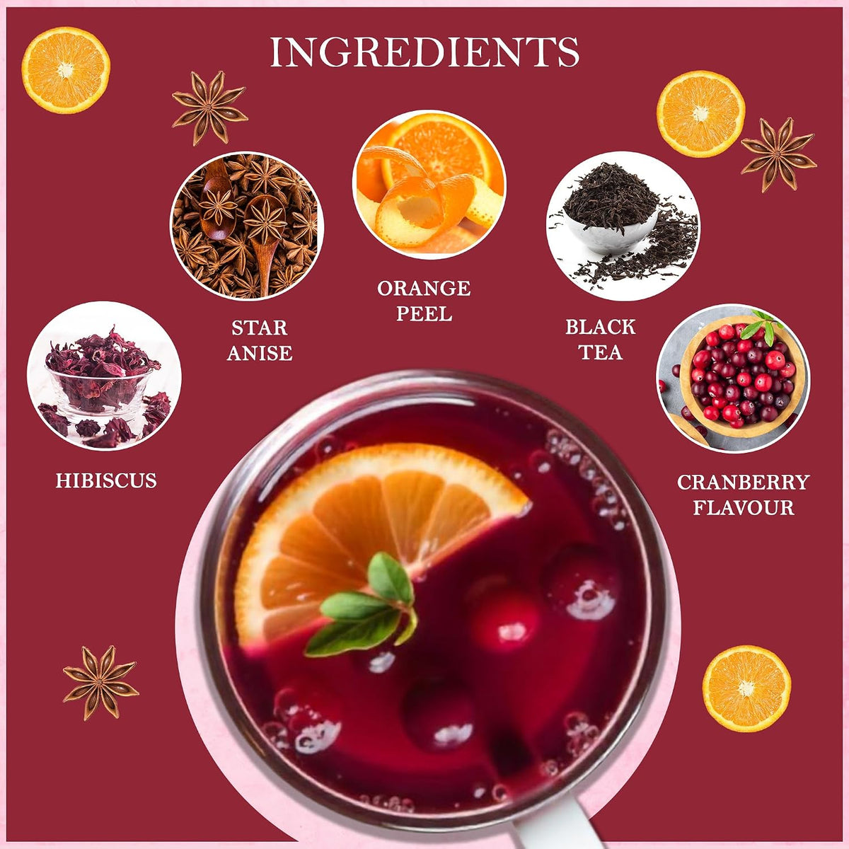 Cranberry Orange Black Tea 100gm, Natural Herbal Infusion, 50 Tea Bags
