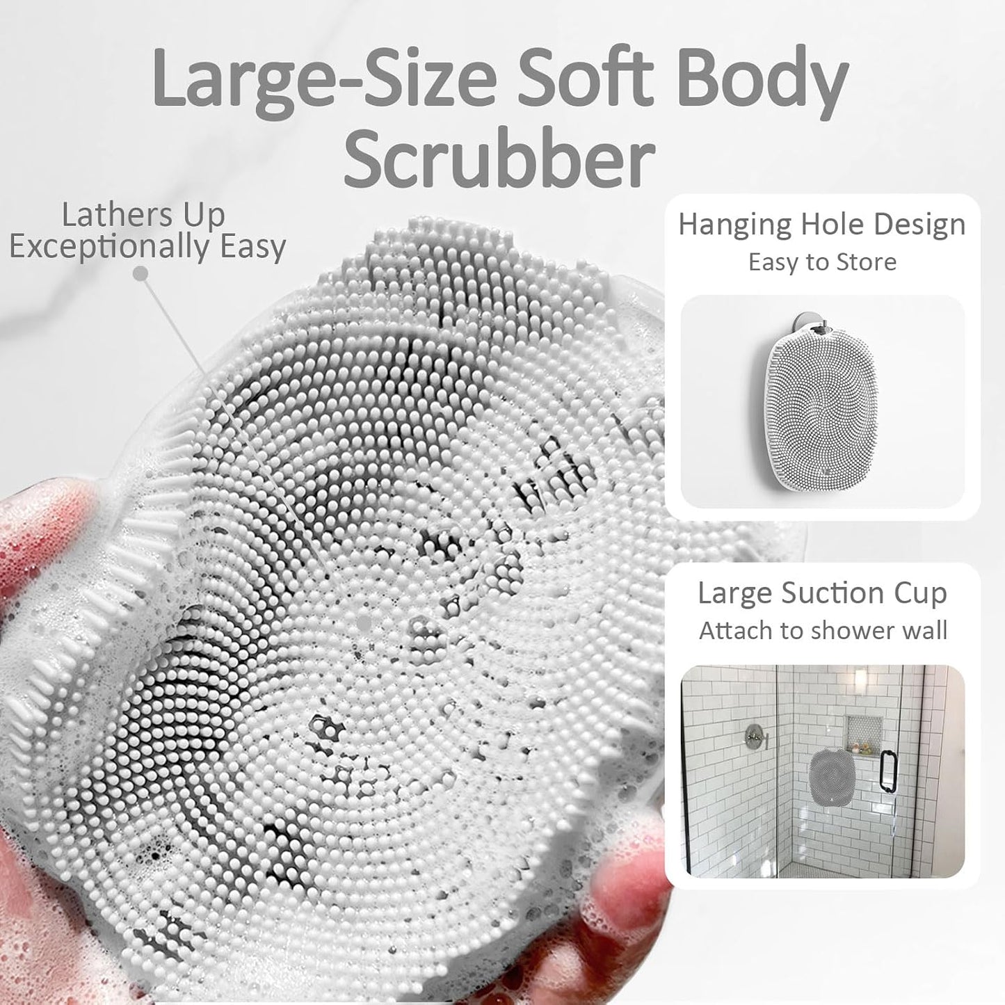 Soft Silicone Body Scrubber, Gentle Like a Hand Exfoliating Your Skin and Build Up Lather Easily, Back Large Suction Cup Easy to Store, Long-Lasting & Deep Clean (Pink)