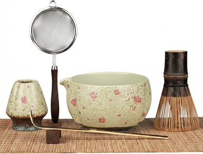 Matcha Whisk Set, 7-Piece Matcha Kit with Ceramic Bowl, Bamboo Whisk, Scoop, Sifter, Holder & Bamboo Mat – Premium Matcha Tea Set for Beginners & Matcha Lovers