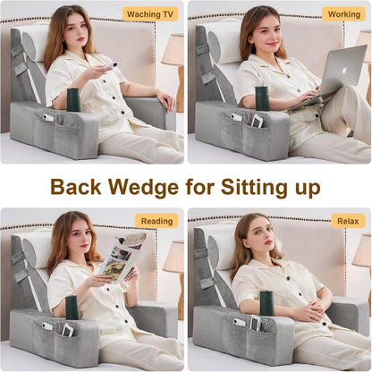 Yojoker 6pcs Orthopedic Bed Wedge Pillow Set for Sleeping, Post Surgery Foam for Body, Back and Leg Pain Relief Comfortable & Adjustable Support Pillows-Anti Snoring, Heartburn