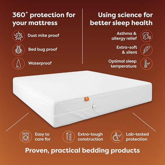 HOSPITOLOGY PRODUCTS Mattress Encasement - Zippered Bed Bug Dust Mite Proof Hypoallergenic - Sleep Defense System - King - Waterproof - Stretchable - Standard 12" Depth - 78" W x 80" L