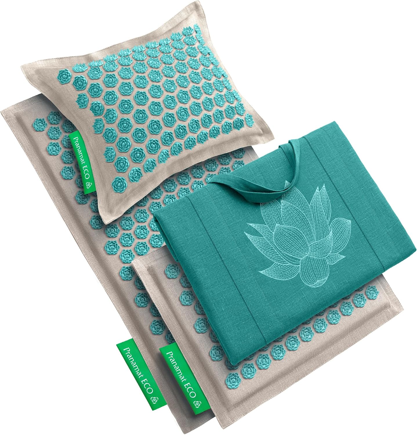 Pranamat Acupressure Large & Small Mat with Pillow and Bag Set, Premium Acupressure Therapy for Pain Relief and Relaxation, Handcrafted in Europe with Sustainable and Natural Materials (Obsidian)