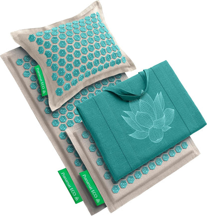 Pranamat Acupressure Large & Small Mat with Pillow and Bag Set, Premium Acupressure Therapy for Pain Relief and Relaxation, Handcrafted in Europe with Sustainable and Natural Materials (Obsidian)