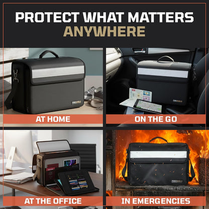 FIRESHIELD PRO 5200°F Fireproof Document Bag – Portable Water Resistant Briefcase /w Shoulder Strap, Tablet & Card Organizer – Multi-Pocket Storage for Travel, Home or Office – 17" x 12.5" x 7.2"