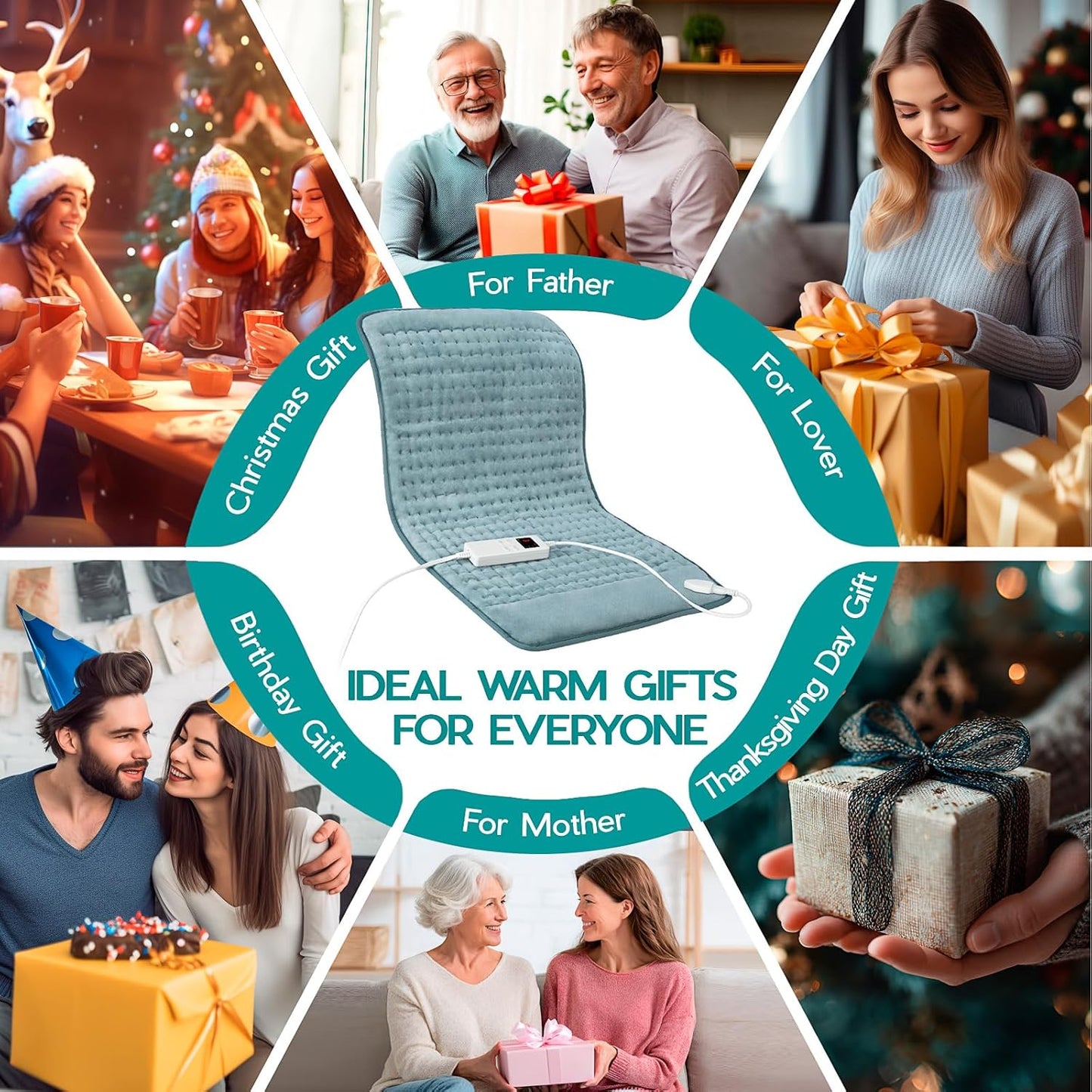 Heating Pad for Period Cramps, Heating Pad for Back/Neck/Shoulder Muscle Pain, 6 Heating & 4 Timer Setting, Auto Shut Off, Dry/Moist Heat & Machine Washable, Birthday Christma s Gifts for Women Mom