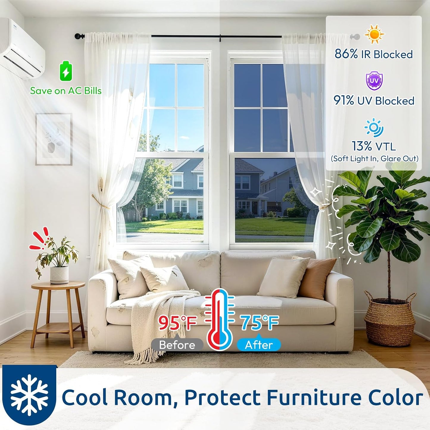 rabbitgoo Window Privacy Film One Way Window Tint for Home, Removable Reflective Heat Sun Blocking Anti UV Glass Door Covering, Mirror Tinting Film House Office, 17.5 Inch X 6.5 Feet, Black Silver