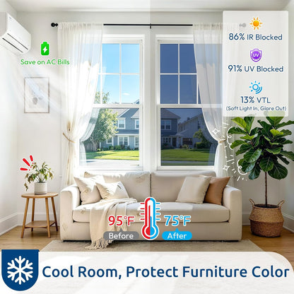 rabbitgoo Window Privacy Film One Way Window Tint for Home, Removable Reflective Heat Sun Blocking Anti UV Glass Door Covering, Mirror Tinting Film House Office, 17.5 Inch X 6.5 Feet, Black Silver