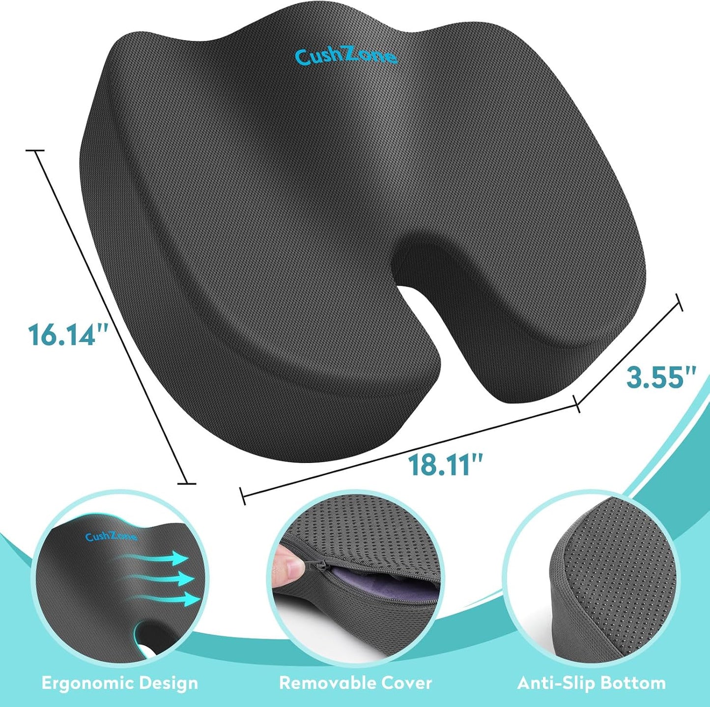 Office Chair Seat Cushion, Cooling Gel Enhanced Memory Foam Cushion for Long Sitting - Back, Sciatica, Coccyx, Tailbone Pain Relief Pillow - for Office, Gaming, Car, Wheelchair - Black, Large