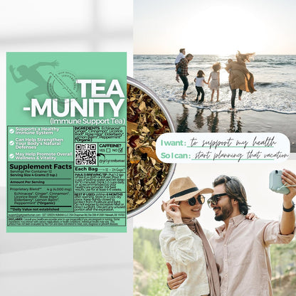 Healthy Immunity and Defense Loose Leaf Tea w/ Echinacea, Elderberry, Lemon Balm | Organic Herbal Tea | 2 oz (57 gram) | Decaf, Vegan, Healthy, ZERO Caffeine, Organic, Herbs, No Natural or Artificial Flavors, Resealable Bag | Tea-Munity by Get Green,