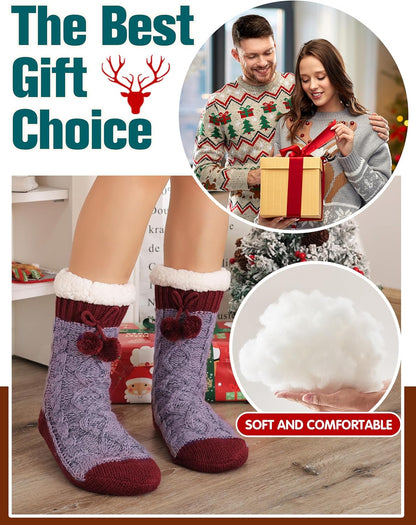Welwoos Womens Slipper Fuzzy Grips Socks Fluffy Winter Warm Thick Thermal Cozy Plush Non Slip Cabin Soft Fleece Socks